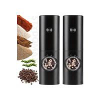 Kit 2 Moedor Elétrico de Sal e Pimenta Tempero (Pacote com 2) Conjunto Moedor de Sal Grosso e Pimenta Do Reino Automático Com Recipiente de 70 ml Luz Led Para Churrasco na Cozinha (Preto)