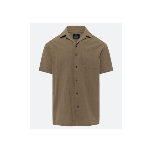 Camisa Relaxed em Tricoline com Textura e Bolso Frontal Marrom