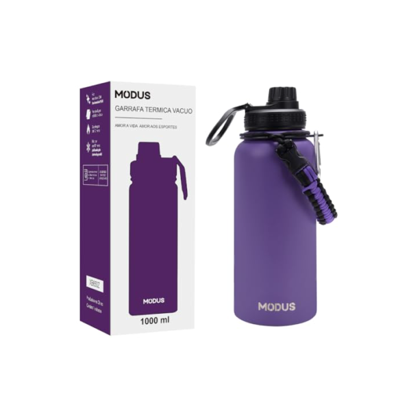MODUS Garrafa Térmica Esportiva De Aço Inoxidável Com Isolamento A Vácuo De 1000ML (Roxo)