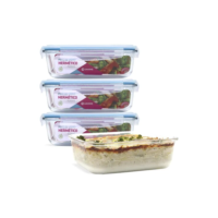Kit 4 Potes Vidro Hermético Retangular 1520ml Grande