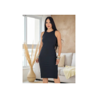 Vestido Midi Regata Com Fenda Lateral Canelado Feminino