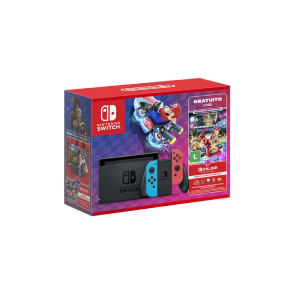 Nintendo, Console + Jogo, Switch Azul e Vermelho, Jogo Digital Mario Kart 8 Deluxe, 3 Meses de Assinatura Nintendo Switch Online