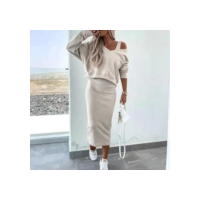 Conjunto Feminino Saia e Cropped Longo Elegantes Terno Superior e Colete Saia com Decote em V Moletom Malhas