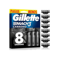 Refils Para Barbear Gillette Mach3 Carbono Carga para Aparelho de Barbear com Carvão Ativado 8 Uds