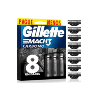 Refils Para Barbear Gillette Mach3 Carbono Carga para Aparelho de Barbear com Carvão Ativado 8 Uds