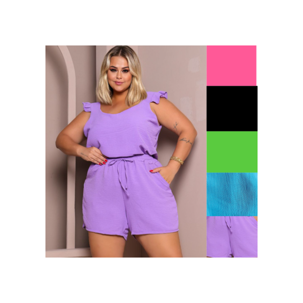 Conjunto Feminino Blusa e Short Elastico verão Plus Size Manga Regata