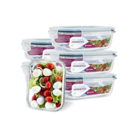 KIT 6 Potes de Vidro Retangular com Tampa Hermética 640ml Cor:Azul (QH)