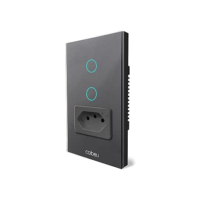 Interruptor Inteligente WiFi com Tomada, Interruptor Smart Sem Fio Doméstico Multifuncional, Controle Remoto de Eletrodomésticos Por Celulares, Interruptor Cronometrado, Preto (2 botões)