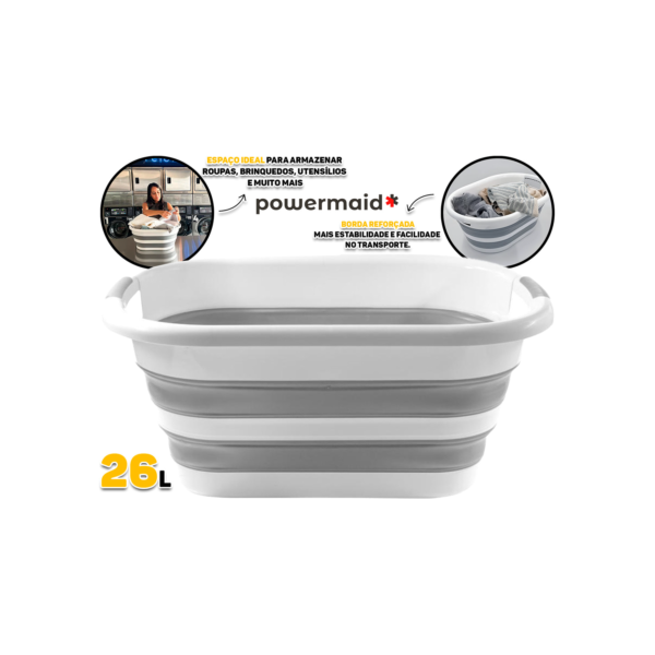 Cesto Balde Retrátil Powermaid 26 Litros Lavanderia Uso Geral Casa Banheiro Água Roupa