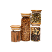 Potes De Vidro P/ Mantimentos C/ Tampa Bambu Oikos - 4 Pçs Cor Marrom-claro