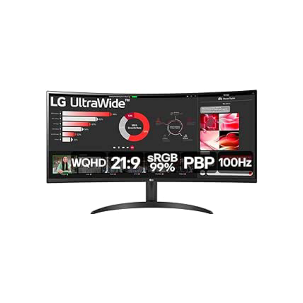 Monitor LG UltraWide Curvo - Tela VA de 34”, WQHD 3440 x 1440, 21:9, sRGB 99%, HDR10, PBP, OnScreen Control, Modo Leitura e Flicker Safe, 100Hz, AMD FreeSync™ - 34WR50QC-B