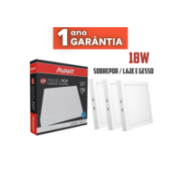Kit 3 Painel Plafon Led 18W 22x22 Quadrado Sobrepor Frio 6500k / Neutro 4000k /Quente 3000k Avant 01 Ano de Garântia
