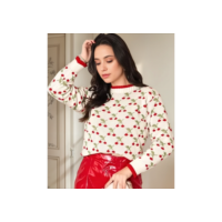 Blusa de Frio Feminina Em Tricot Manga Longa Estampa Cereja