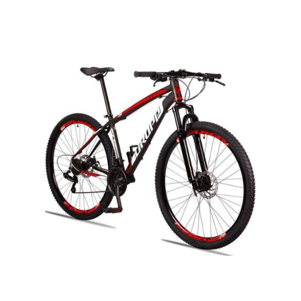 Bicicleta aro 29 Dropp Z3 Alumínio Shimano 21 vel marchas freio a disco mecânico com suspensão MTB - Preto+Vermelho