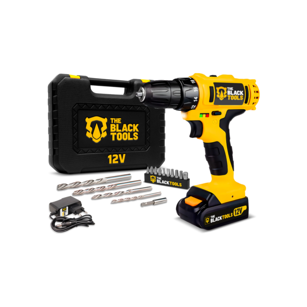 Furadeira E Parafusadeira Bateria 12v 3/8 C/ Brocas E Maleta Bivolt The Black Tools