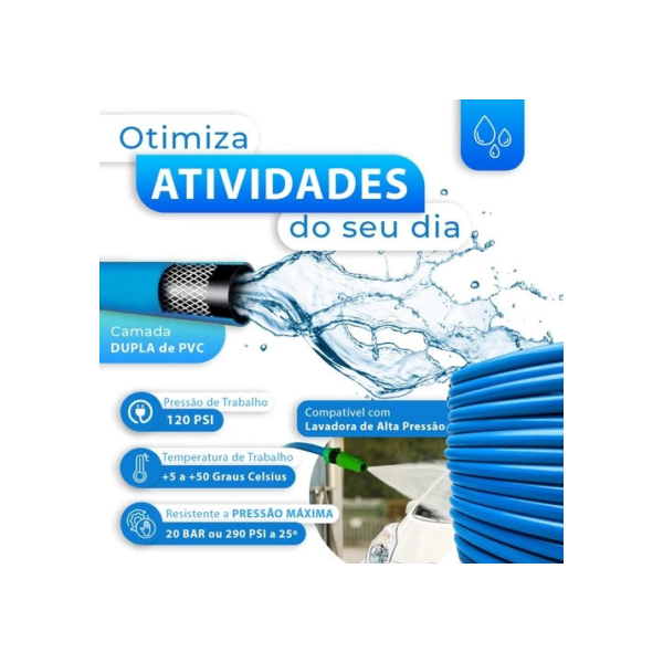Mangueira De Jardim água Reforçada lisa Flexível + conector/Engate e Bico 50 40 45 30 35 25 20 15 10 7 5 Metros