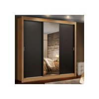 Guarda Roupa Casal Madesa Lyon 3 Portas de Correr com Espelho 2 Gavetas - Rustic/Preto