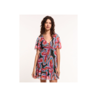 Vestido Curto em Tule com Babado e Estampa Borboletas Preto