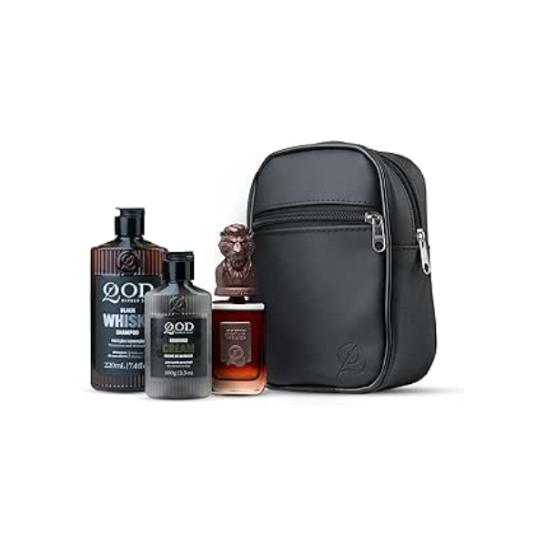 QOD Barber Shop - Kit Presente Shoulder Bag + Perfume Elvis 100ml + Shampoo Whiskey 220ml + Creme de Barbear - 100g