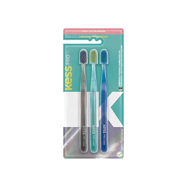 KESS Pack com 3 Escovas Dentais Pro Extra Macias Multicolorido