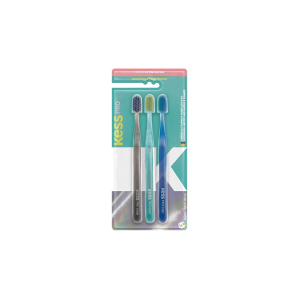 KESS Pack com 3 Escovas Dentais Pro Extra Macias Multicolorido