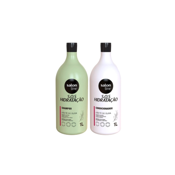 Kit S.O.S Hidratação Azeite de Oliva Shampoo e Condicionador Litrão Salon Line
