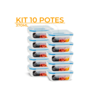 Kit 10 Pote Vidro 370ml Marmita Fitness Tampa Hermética 4 Travas
