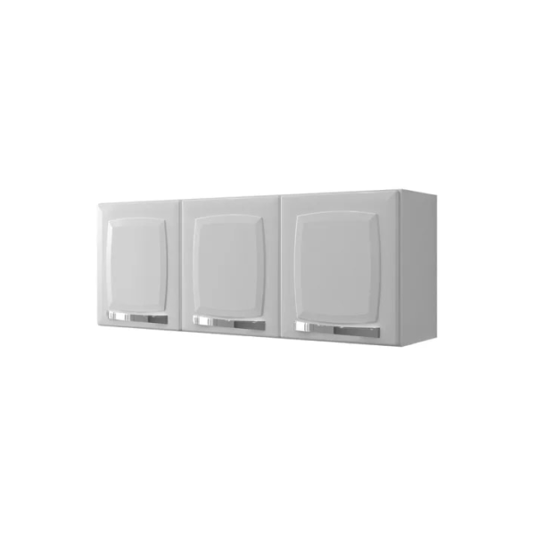 Armário aéreo de cozinha cor branco aço 3 portas Rose Itatiaia