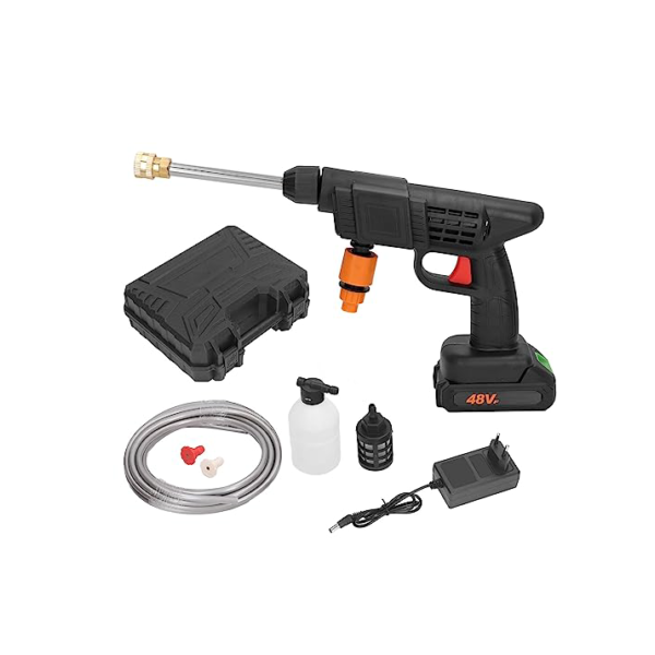 Jiawu Lavadora de Alta Pressão Sem Fio,90 Bar/1300 PSI,Pistola Elétrica para Lavagem de Carros Com Bateria de 1200mAh,2 Bicos,Limpador de Mão Portátil (plugue da ue)(Jiawufbyzv3gs8t-12)