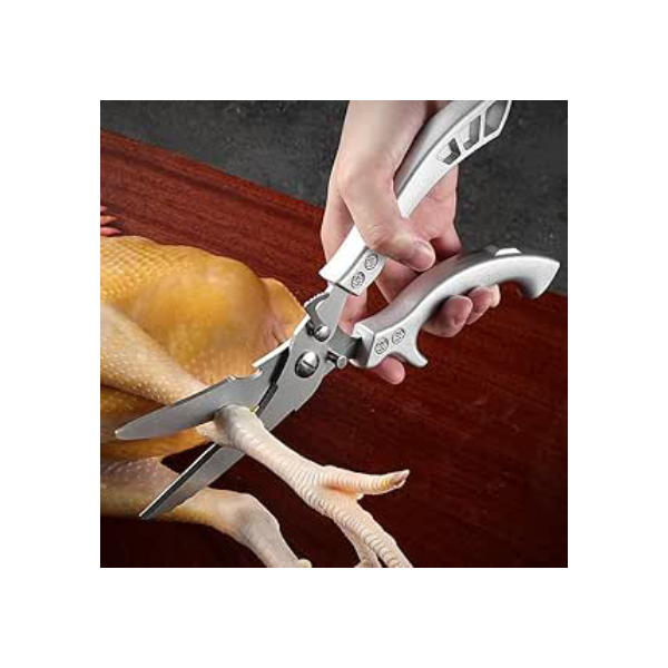 Tesoura de cozinha de aço inoxidável resistente – tesouras profissionais de cozinha e aves, ideal para ossos, peru, carne, peixe e legumes, 1 pacote