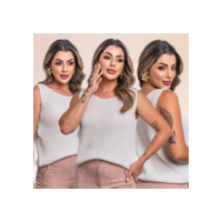 Regata Feminina Elegante Blusinha Básica Tricot Social Soltinha Alça Larga