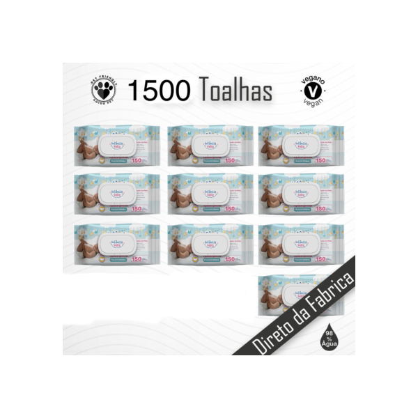 Kit 10 Pacotes Toalhas Umedecidas INFÂNCIA FELIZ - 150 folhas Com Tampa Flip Top 98% Água