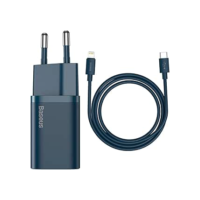 Baseus Kit Carregador Super Si Turbo de 20W/25w Cabo de 1 metro, USB-C para USB-C/USB-C para Lightning, Turbo Pd Android/Iphone/Ipad/notebook (Azul 20W)