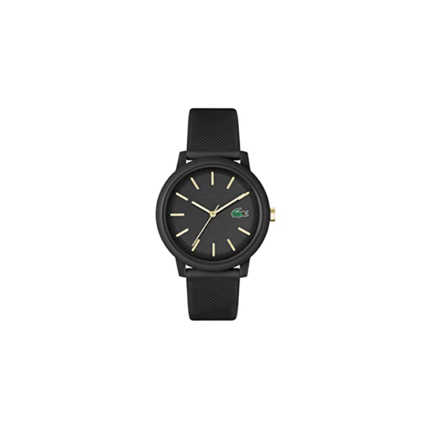 Lacoste Relógio masculino de quartzo 12.12 - TR90 Case Quartz - Relógio esportivo premium da moda, Preto, dourado, 42MM, borracha