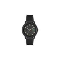 Lacoste Relógio masculino de quartzo 12.12 - TR90 Case Quartz - Relógio esportivo premium da moda, Preto, dourado, 42MM, borracha