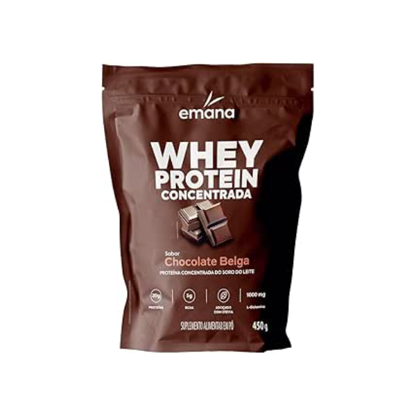 Emana Suplemento Alimentar em Pó Whey Protein Adoçado com Stevia Sabor Chocolate Belga - 450g