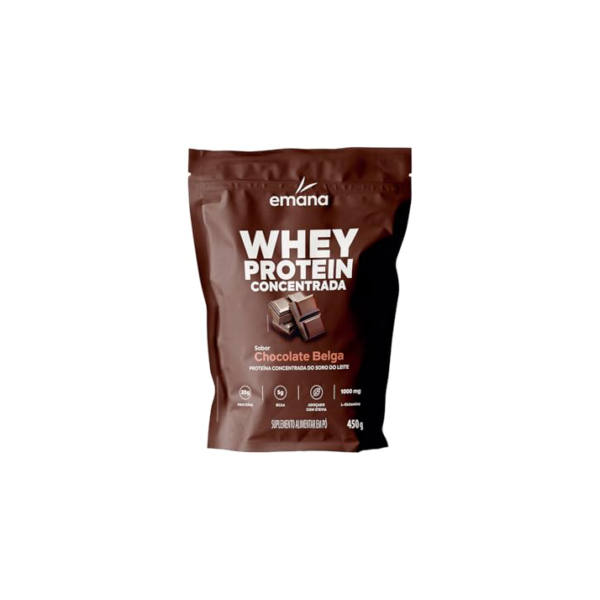 Emana Suplemento Alimentar em Pó Whey Protein Adoçado com Stevia Sabor Chocolate Belga - 450g