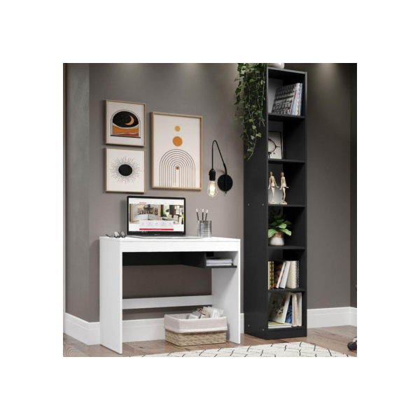Escrivaninha Madesa Rubi + Estante Livreiro 6906 - Branco/Preto - Preto