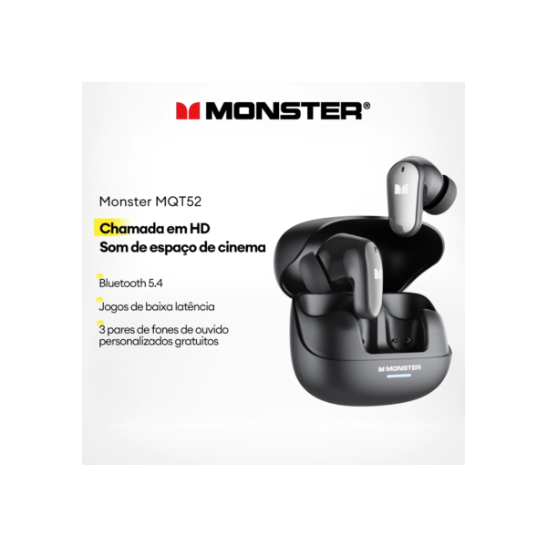 Monster MQT52 Fone De Ouvido Intra-Auricular Sem Fio Bluetooth Com Redução De Ruído De Longa Duração Da Bateria