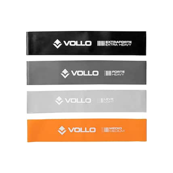 Vollo Sports Conjunto de Mini Faixas De Exercicio, Cinza Claro/Laranja/Cinza Escuro/Preta (pacote de 4)