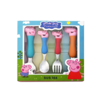 4Pcs Talheres Peppa Pig Cutelaria 304 Colheres De Garfos De Aço Inoxidável George Mom and Dad Cartoon Padrões De