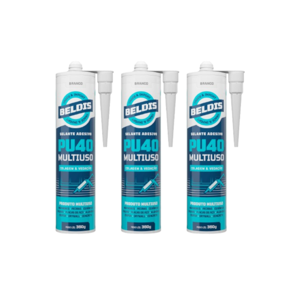 Kit  03 tubos de  Selante Pu 40 Branco, Cinza, Preto Multiuso Para acabamento, Adesivo Beldis