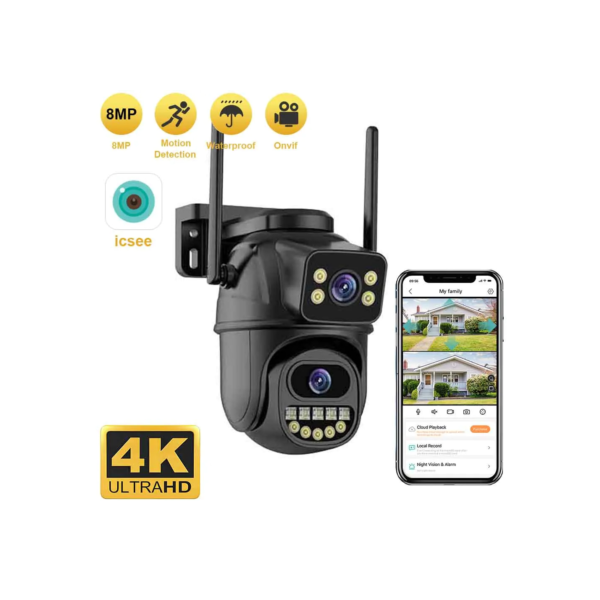 BELIA-Câmera de Vigilância IP PTZ de Segurança Externa, Lente Dupla, Zoom Digital 4X, Detecção Humana AI, ONVIF, 4K, 8MP, WiFi