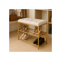 Sapateira Banco 2 Andares Metal Dourado c/ Estofado Veludo 47x30x60cm