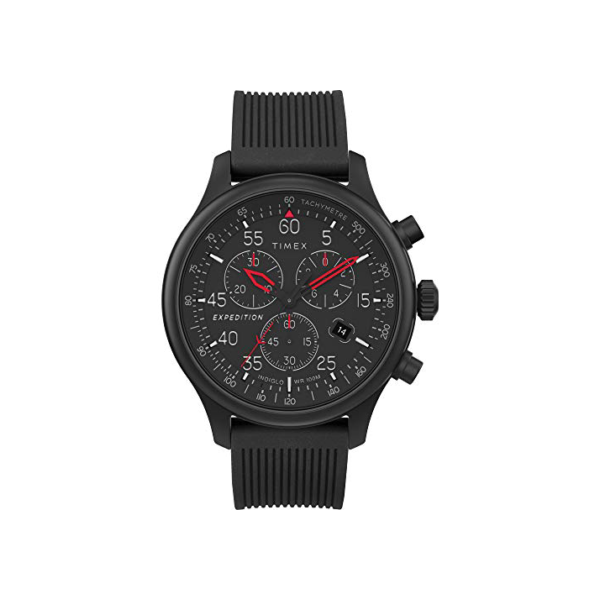 Timex Relógio masculino Expedition Field com cronógrafo, Blackout/silicone vermelho