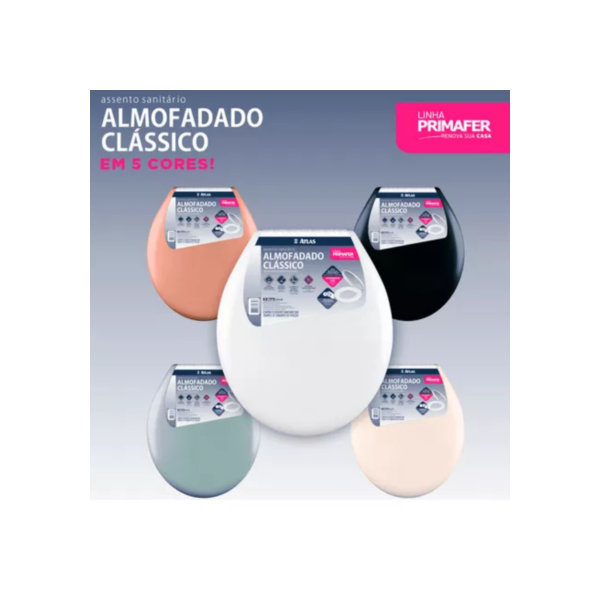 Assento Tampa Sanitário Vaso Oval Almofadado Atlas Primafer Cores