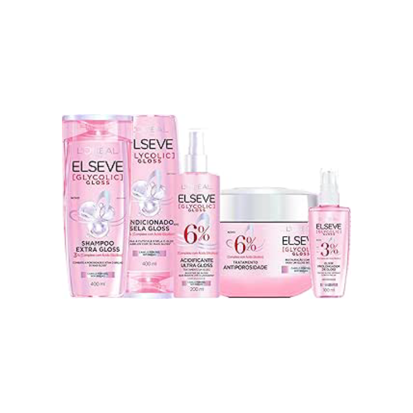 Kit Glycolic Gloss Shampoo+Condicionador+Acidificante+Creme de Tratamento+Sérum