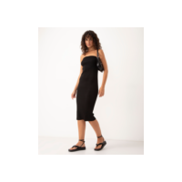 vestido midi de tricot canelado preto