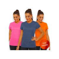 Kit com 3 Camisetas Blusinha DRY Tecido Furadinho feminina Yoga Academia Corrida 615 - Preto+Branco