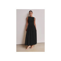 H978-Vestido feminino sem mangas com decote redondo, cintura alta, slim, costas nuas, zíper